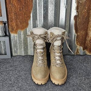 ESPRIT Jacey Faux Suede Shearling Lined Chunky Combat Boots Size 8.5